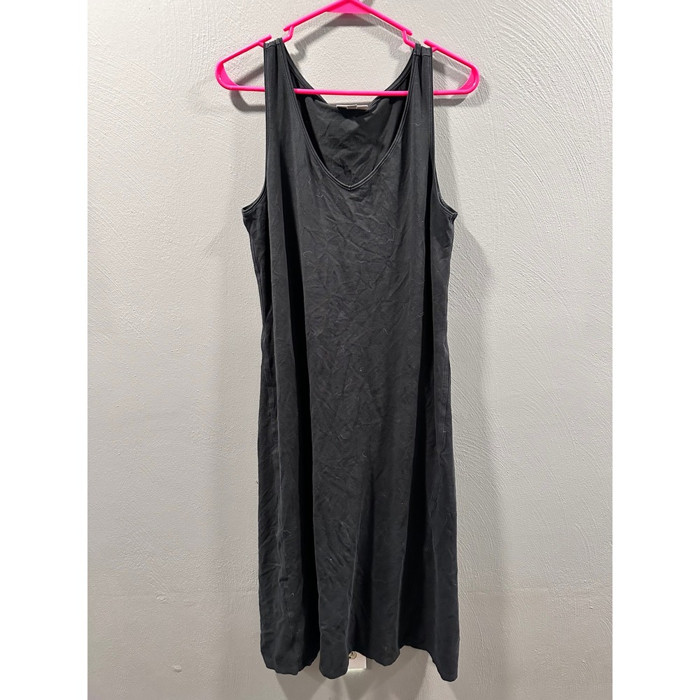 J. Jill Perfect Pima Cotton Tank Dress Black V-Neck Sleeveless Midi Womens M